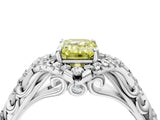 White gold Fancy Yellow Emerald Cut Diamond Solitaire Ring with Hidden Halo and Pavé Band_55