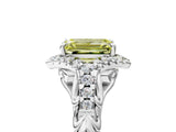 White gold Fancy Yellow Emerald Cut Diamond Solitaire Ring with Hidden Halo and Pavé Band_56
