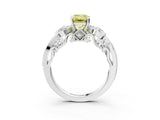 White gold Fancy Yellow Emerald Cut Diamond Solitaire Ring with Milgrain Pavé Band and Four-Prong Setting_302