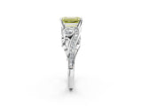 White gold Fancy Yellow Emerald Cut Diamond Solitaire Ring with Milgrain Pavé Band and Four-Prong Setting_302