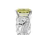 White gold Fancy Yellow Emerald Cut Diamond Solitaire Ring with Milgrain Pavé Band and Four-Prong Setting_305