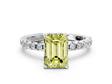 White gold Fancy Yellow Emerald Cut Diamond Solitaire Ring with Pavé Band and Four-Prong Setting_72