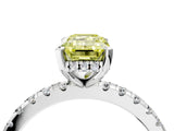 White gold Fancy Yellow Emerald Cut Diamond Solitaire Ring with Pavé Band and Four-Prong Setting_76