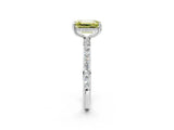 White gold Fancy Yellow Emerald Cut Diamond Solitaire Ring with Pavé Band and Hidden Halo_69
