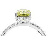 White gold Fancy Yellow Emerald Cut Diamond Solitaire Ring with Pavé Band and Hidden Halo_71