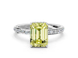 White gold Fancy Yellow Emerald Cut Diamond Solitaire Ring with Pavé Band and Hidden Halo_72