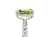 White gold Fancy Yellow Emerald Cut Diamond Solitaire Ring with Pavé Band and Hidden Halo_77