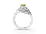 White gold Fancy Yellow Emerald Cut Diamond Solitaire Ring with Prong Setting and Twisted Pavé Band_27