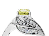 White gold Fancy Yellow Emerald Cut Diamond Solitaire Ring with Prong Setting and Twisted Pavé Band_28