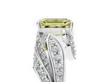 White gold Fancy Yellow Emerald Cut Diamond Solitaire Ring with Prong Setting and Twisted Pavé Band_29