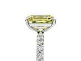 White gold Fancy Yellow Emerald Cut Diamond Solitaire Ring with Round  Pavé Band and Prong Setting_200