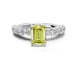 White gold Fancy Yellow Emerald Cut Diamond Solitaire Ring with Shared Prong Pavé Band and Four-Prong Setting_59