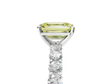 White gold Fancy Yellow Emerald Cut Diamond Solitaire Ring with Shared Prong Pavé Band and Four-Prong Setting_64