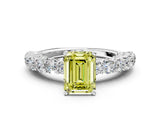 White gold Fancy Yellow Emerald Cut Diamond Solitaire Ring with Shared Prong Pavé Band and Four-Prong Setting_71