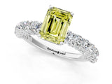 White gold Fancy Yellow Emerald Cut Diamond Solitaire Ring with Shared Prong Pavé Band and Four-Prong Setting_72