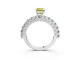 White gold Fancy Yellow Emerald Cut Diamond Solitaire Ring with Shared Prong Pavé Band and Four-Prong Setting_74