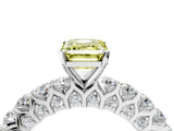 White gold Fancy Yellow Emerald Cut Diamond Solitaire Ring with Shared Prong Pavé Band and Four-Prong Setting_75