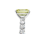 White gold Fancy Yellow Emerald Cut Diamond Solitaire Ring with Shared Prong Pavé Band and Four-Prong Setting_76
