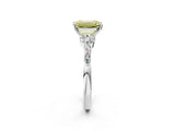 White gold Fancy Yellow Emerald Cut Diamond Solitaire Ring with Side Stones and Four-Prong Setting_259