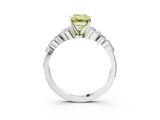 White gold Fancy Yellow Emerald Cut Diamond Solitaire Ring with Side Stones and Four-Prong Setting_260