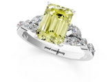 White gold Fancy Yellow Emerald Cut Diamond Solitaire Ring with Side Stones and Four-Prong Setting_268