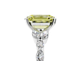 White gold Fancy Yellow Emerald Cut Diamond Solitaire Ring with Side Stones and Four-Prong Setting_272