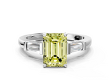 White gold Fancy Yellow Emerald  Cut Diamond Solitaire Ring with Tapered Baguette Accents and Four-Prong Setting_77