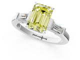 White gold Fancy Yellow Emerald  Cut Diamond Solitaire Ring with Tapered Baguette Accents and Four-Prong Setting_79