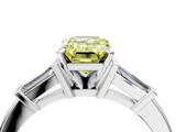 White gold Fancy Yellow Emerald  Cut Diamond Solitaire Ring with Tapered Baguette Accents and Four-Prong Setting_83