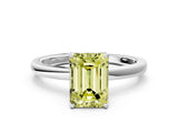 White gold Fancy Yellow Emerald Cut Diamond Solitaire Ring with Thin Band and Prong Setting_24