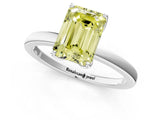 White gold Fancy Yellow Emerald Cut Diamond Solitaire Ring with Thin Band and Prong Setting_25