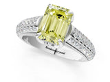White gold Fancy Yellow Emerald Cut Diamond Solitaire Ring with Three-Row Pavé Band and Four-Prong Setting_50