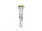 White gold Fancy Yellow Emerald Cut Diamond Solitaire Ring with Three-Row Pavé Band and Four-Prong Setting_51
