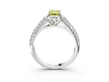 White gold Fancy Yellow Emerald Cut Diamond Solitaire Ring with Three-Row Pavé Band and Four-Prong Setting_52