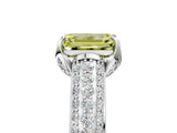 White gold Fancy Yellow Emerald Cut Diamond Solitaire Ring with Three-Row Pavé Band and Four-Prong Setting_54