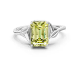 White gold Fancy Yellow Emerald Cut Diamond Solitaire Ring with Twist Band and Four-Prong Setting_122