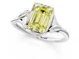 White gold Fancy Yellow Emerald Cut Diamond Solitaire Ring with Twist Band and Four-Prong Setting_122