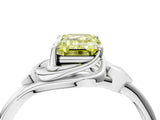 White gold Fancy Yellow Emerald Cut Diamond Solitaire Ring with Twist Band and Four-Prong Setting_126