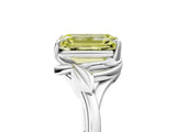 White gold Fancy Yellow Emerald Cut Diamond Solitaire Ring with Twist Band and Four-Prong Setting_127