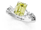 White gold Fancy Yellow Emerald Cut Diamond Solitaire Ring with Twisted Band and Prong Setting_273
