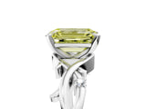 White gold Fancy Yellow Emerald Cut Diamond Solitaire Ring with Twisted Band and Prong Setting_277
