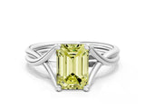 White gold Fancy Yellow Emerald Cut Diamond Solitaire Twist Band Prong Setting Ring_79