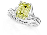 White gold Fancy Yellow Emerald Cut Diamond Solitaire Twist Band Prong Setting Ring_80