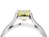 White gold Fancy Yellow Emerald Cut Diamond Solitaire Twist Band Prong Setting Ring_83