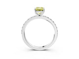 White gold Fancy Yellow Emerald  Cut Diamond Solitaire with Pave Band and Four-Prong Setting 4