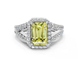 White gold Fancy Yellow Emerald Cut Diamond Split Shank Halo Ring with Four-Prong Setting_81