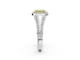 White gold Fancy Yellow Emerald Cut Diamond Split Shank Halo Ring with Four-Prong Setting_83