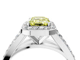 White gold Fancy Yellow Emerald Cut Diamond Split Shank Halo Ring with Four-Prong Setting_85