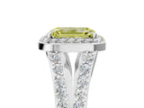 White gold Fancy Yellow Emerald Cut Diamond Split Shank Halo Ring with Four-Prong Setting_86