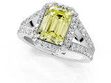 White gold Fancy Yellow Emerald Cut Diamond Split Shank Halo Ring with Four-Prong Setting_95
